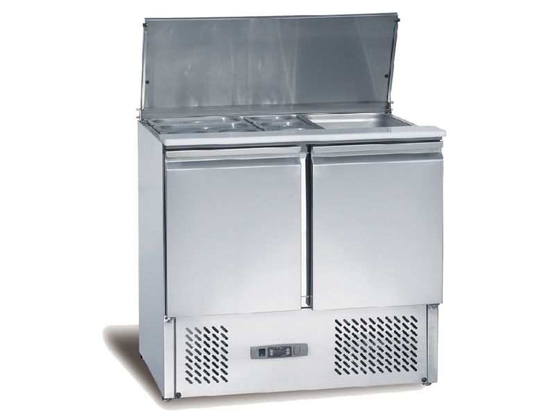 2-Door Stainless Steel Salad Bar Refrigerator – Commercial Undercounter Prep Fridge