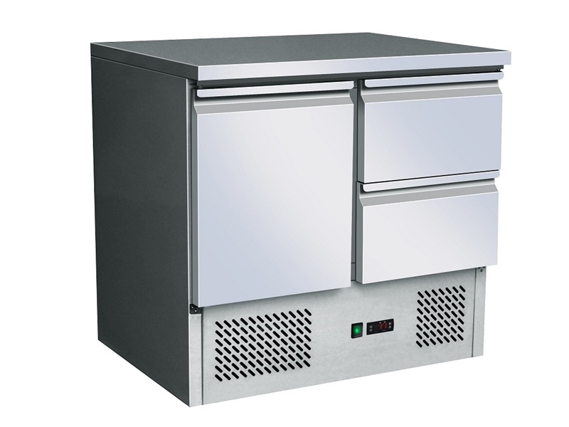 Commercial One-Door Pizza Prep Station with Granite Top & Two Refrigerated Drawers